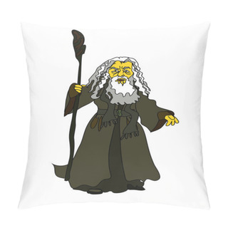 Personality  A White-haired Old Man With A Stick In Rags. Pillow Covers