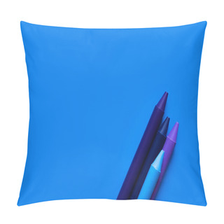 Personality  Top View Of Gradient Crayons On Bright Blue Background Pillow Covers