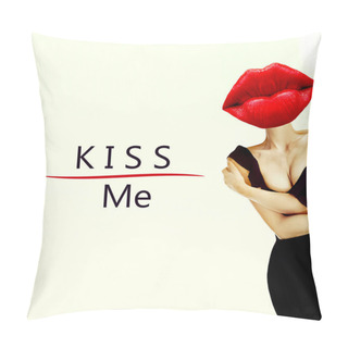Personality  Contemporary Art Collage. Lady Passion Red Lips. Minimal Fashion Pillow Covers