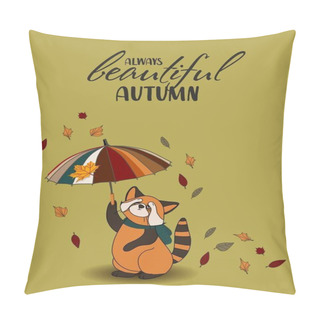Personality  Red Panda, Falling Leaves, Cozy Food, Nuts, Mushrooms And Pumpkin. Scrapbook Collection Of Autumn Season Elements. Bright Set For Harvesting. Autumn Postcard. Pillow Covers