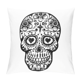 Personality  Day Of The Dead Skull Sketch. Pillow Covers