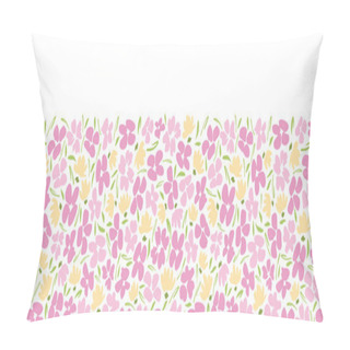 Personality  Pastel Colored Graphic Ditsy Gestural Blooms And Foliage On White Background Vector Seamless Horizontal Border. Florals. Pillow Covers