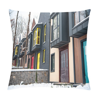 Personality  Fancy Modern Houses With Snow On Ground Near Trees Pillow Covers