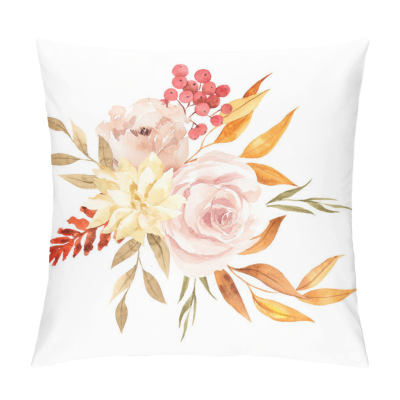 Personality  Autumn Bouquet With Pretty Flowers, Leaves, Watercolor Hand Draw Floral Element, Isolated On White Background Pillow Covers
