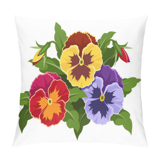 Personality  Colorful Pansy Flowers. Vector Illustration. Pillow Covers