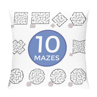 Personality  Set Of Labyrinths, Mazes Conundrums For Kids. Baby Puzzles With Entry And Exit. Children Riddle Games. Pillow Covers