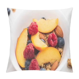 Personality  Closeup Of Delicious Granola With Nuts, Peach, Blueberry And Raspberry Pillow Covers