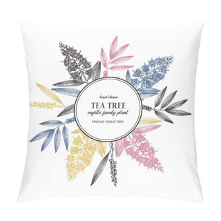 Personality  Tea Tree Leaves And Flowers In Hand Drawn Style, Vector Illustration, Design Elements On White Backround Pillow Covers