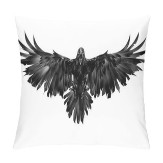 Personality  Drawn Flying Raven On A White Background Pillow Covers