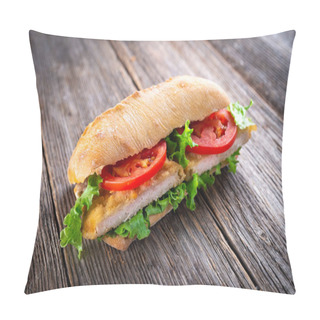 Personality  Sandwich With Fried Chickenon Wooden Background Pillow Covers