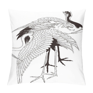 Personality   Ukiyo-e Crane  3 Black And White Pillow Covers