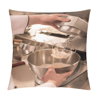 Personality  Partial View Of Confectioner Making Cream For Dessert In Restaurant Kitchen Pillow Covers