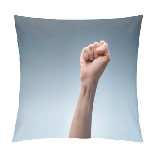 Personality  Cropped View Of Man With Clenched Fist On Grey, Human Rights Concept  Pillow Covers
