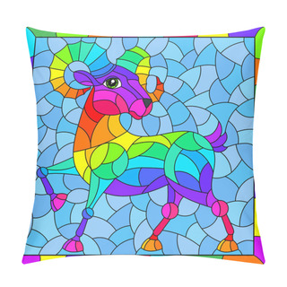 Personality  An Illustration In The Style Of A Stained Glass Window With An Abstract Rainbow Ram In A Bright Frame, A Rectangular Image Pillow Covers