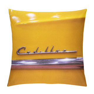 Personality  Istambul, Turkey - OCTOBER 2022 Yellow Ivory Cadillac Convertible Coupe Series 62 1953. High Quality Photo Pillow Covers