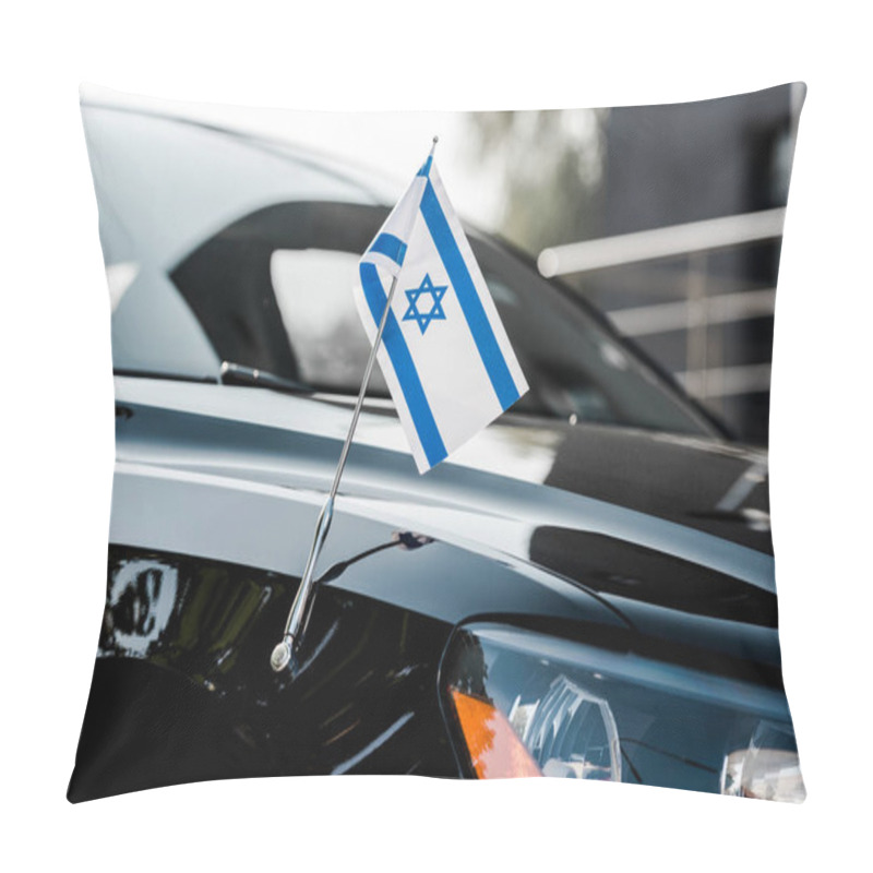 Personality  Close Up Of Israel Flag On Black Modern Car  Pillow Covers