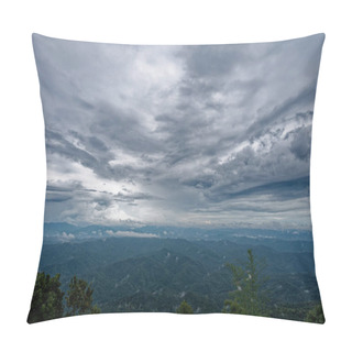 Personality  A View Of Mountain Under Gloomy Clouds With Rain In Distant Sky Background Cloudy In Si Nan National Park, Nan, Thailand Pillow Covers