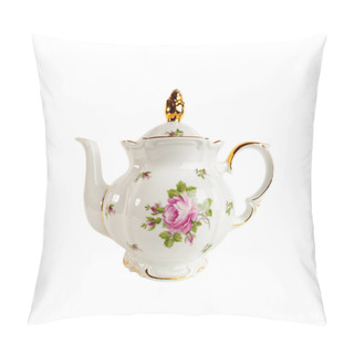 Personality  Ceramic Teapot With Ornament Of Roses And Gold In Classic Style Isolated On White Pillow Covers
