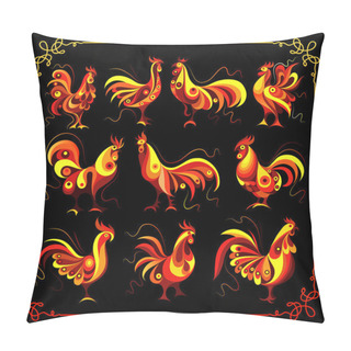Personality  Graphic Illustration With A Fiery Cock (set) 1 Pillow Covers