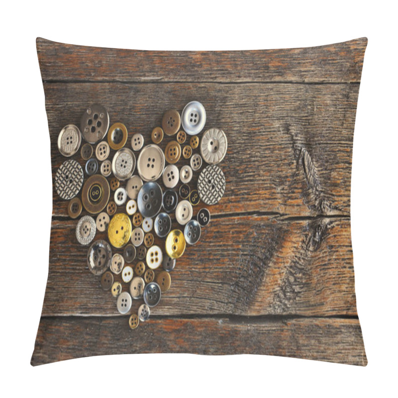 Personality  A Top View Image Of Old Vintage Buttons In A Heart Shape On An Dark Wooden Table.  Pillow Covers