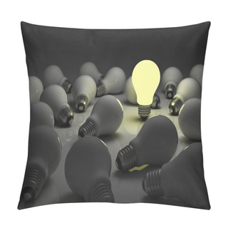 Personality  One Glowing Light Bulb Standing Out From The Unlit Incandescent Bulbs Pillow Covers