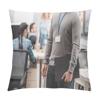 Personality  Cropped Image Of African American With Name Tag And Planchette At Modern Office Pillow Covers