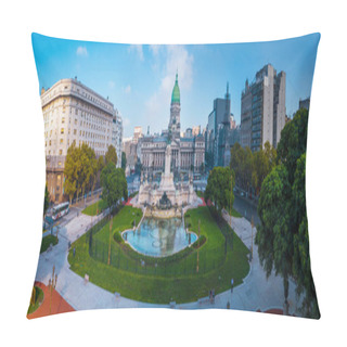 Personality  Panorama Of The City Of Buenos Aires. Aerial Panorama Of The Square Near Congreso At Sunny Day. Argentina Pillow Covers