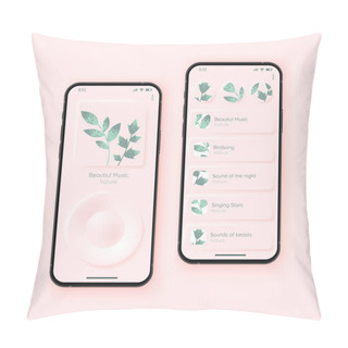 Personality  User Interface For Music App. Screen Mockup. Music Player Application. Floristic Theme Pillow Covers