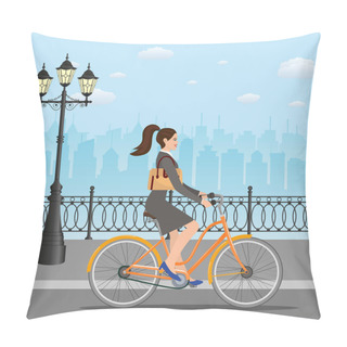 Personality  Business Lady Riding On A Cruiser Bicycle. Pillow Covers