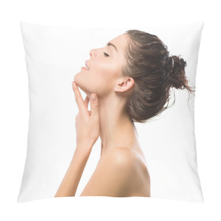 Personality  Beauty Portrait. Beautiful Spa Girl Touching Her Face Pillow Covers