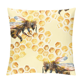 Personality  Watercolor Bees And Honeycomb Seamless Pattern Pillow Covers