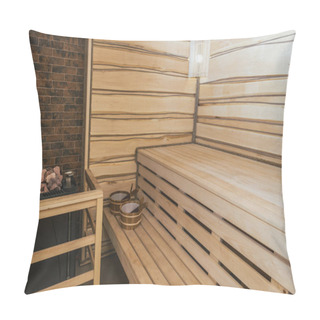 Personality  Interior Of Moder Wooden Finnish Sauna Pillow Covers