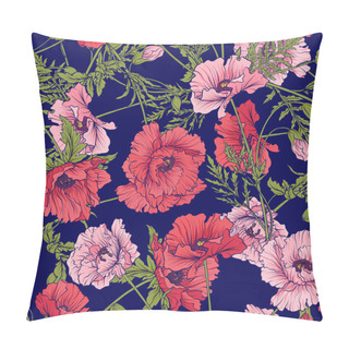 Personality  Seamless Pattern With Pink And Red Poppy Flowers In Botanical St Pillow Covers