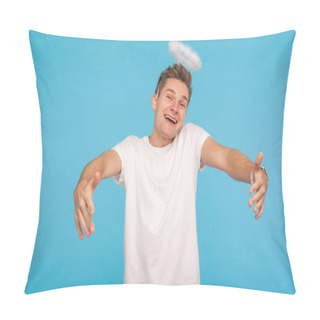 Personality  Let Me Embrace You! Angelic Kind-hearted Man With Halo Above Hea Pillow Covers