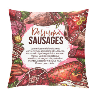 Personality  Vector Sketch Poster Of Sausage Delicatessen Pillow Covers