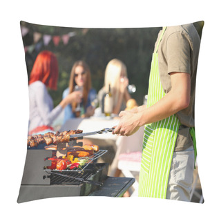 Personality  Young Friends Having Barbecue Party, Outdoors Pillow Covers