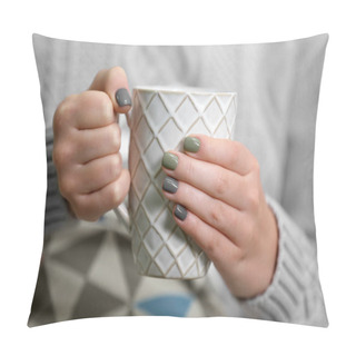 Personality  Female Hands Holding Cup Pillow Covers