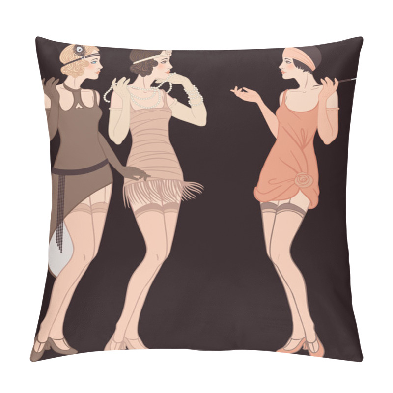 Personality  Flapper girl: Retro party invitation design. pillow covers