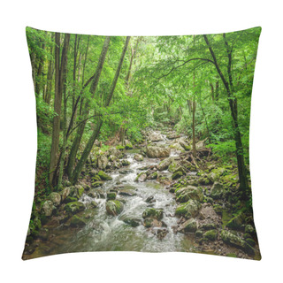 Personality  A Closeup Shot Of A Rocky River In A Forest Pillow Covers