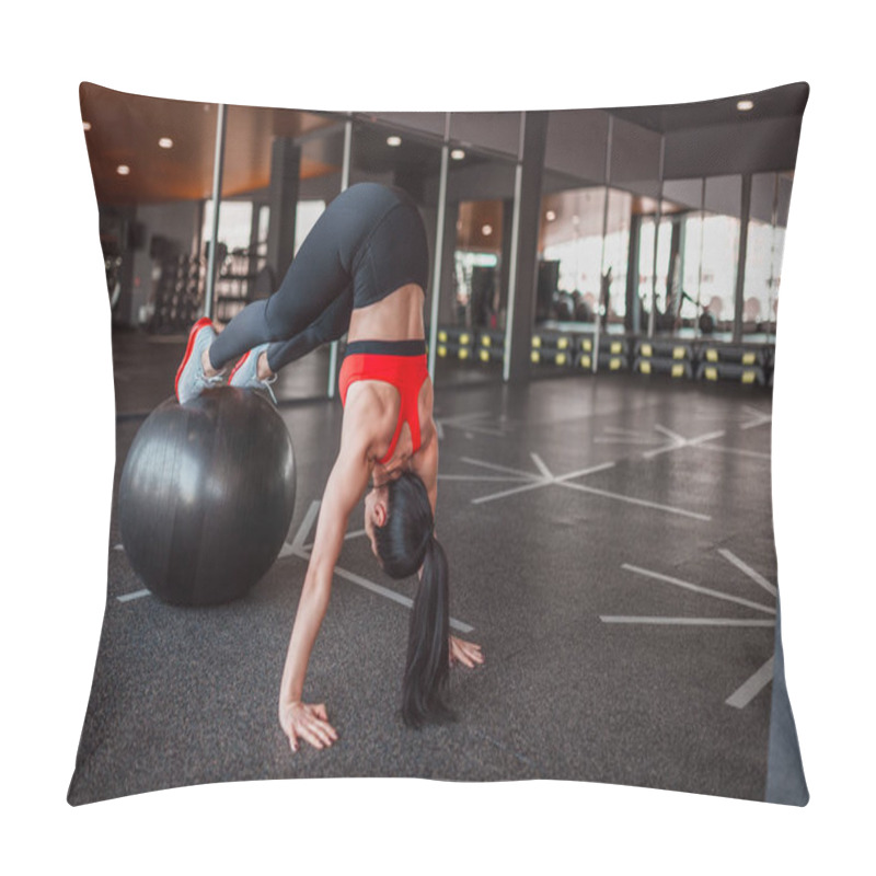 Personality  Adult sportswoman training with ball pillow covers