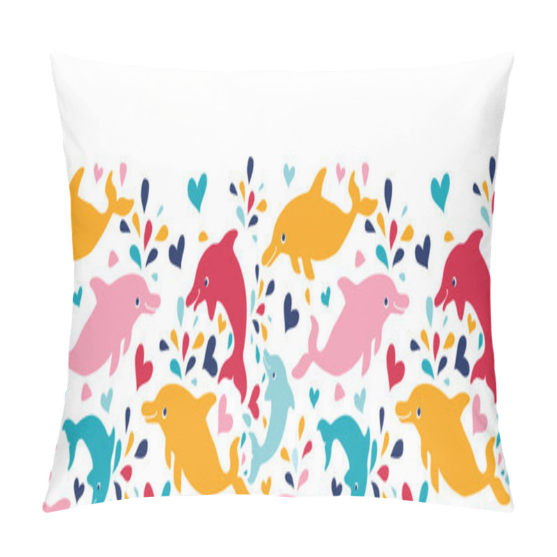 Personality  Fun Colorful Dolphins Horizontal Seamless Pattern Background Pillow Covers
