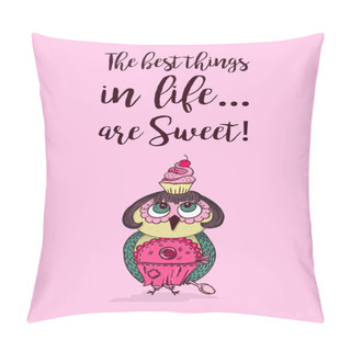 Personality  Doodle Style Owl With Cake On The Head Pillow Covers