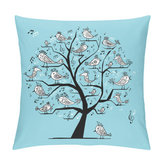 Personality  Funny Tree With Singing Birds For Your Design Pillow Covers