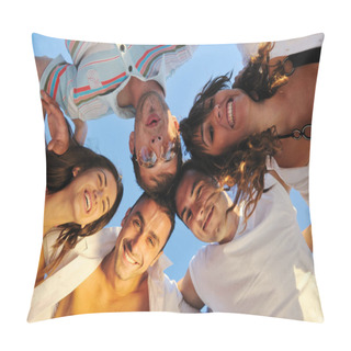 Personality  Happy Young Friends Group Team Huging Have Fun And Celebrate  On The Beach At The Sunset Pillow Covers