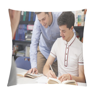 Personality  Teacher Helping Male Pupil In Class Pillow Covers