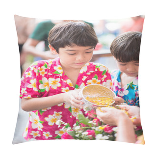 Personality  Little Boy Pouring Water On Older Hand Thailand Water Festival ,Songkran Pillow Covers