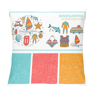 Personality  Vector Set Of Icons Windsurfing And Seamless Pattern Pillow Covers