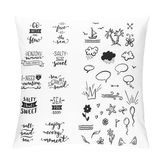 Personality  Vector Hand-drawn Lettering And Clipart Elements On Sea / Ocean  Pillow Covers