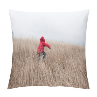 Personality  Little Boy Walking In Dry Grass  Pillow Covers