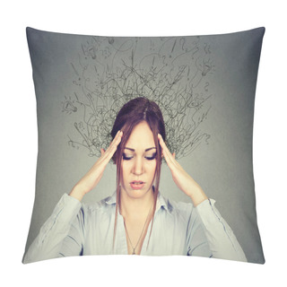 Personality  Woman With Worried Stressed Face Expression Brain Melting Into Lines  Pillow Covers